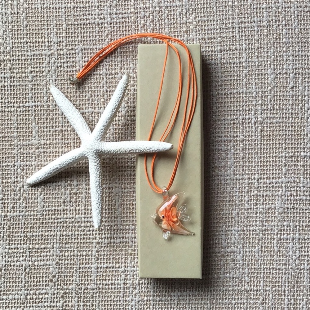 Glass Angel Fish Orange Cord Necklace